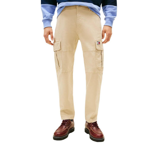 Cargo Pants by Tommy Hilfiger Jeans for men in stretch cotton beige features an urban chic tapered-leg with a and long, creating a urban chic aesthetic for "Moon Behind the Hill".