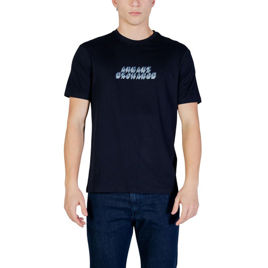 T-Shirt by Armani Exchange for men in cotton blue & signature showcases a chic silhouette, artfully detailed with a chic crew neckline and for a chic finish.