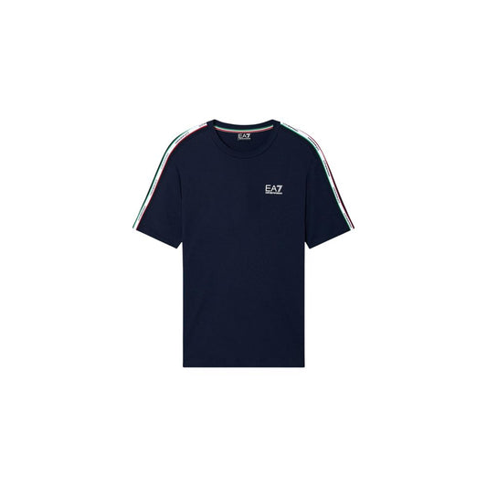 Activewear T-Shirt by EA7 Emporio Armani for men in cotton blue features a sporty silhouette with and , showcasing innovative for a sporty finish.