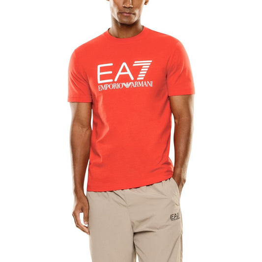 Activewear T-Shirt by EA7 Emporio Armani for men in cotton red & signature features an ergonomic design with , highlighting a ergonomic length and ergonomic for a high-performance look.