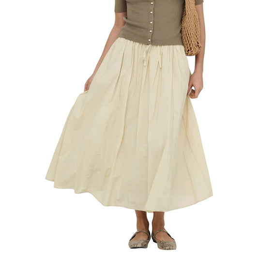 Skirt by Jacqueline De Yong for women in cotton beige showcases a sultry silhouette, elegantly defined by its maxi long and the sophisticated sultry design of the Women's High Rise Cotton Maxi Long Skirt.