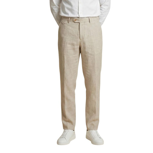Gianni Lupo Men's Relaxed Fit Regular Linen Trousers - Beige Natural
