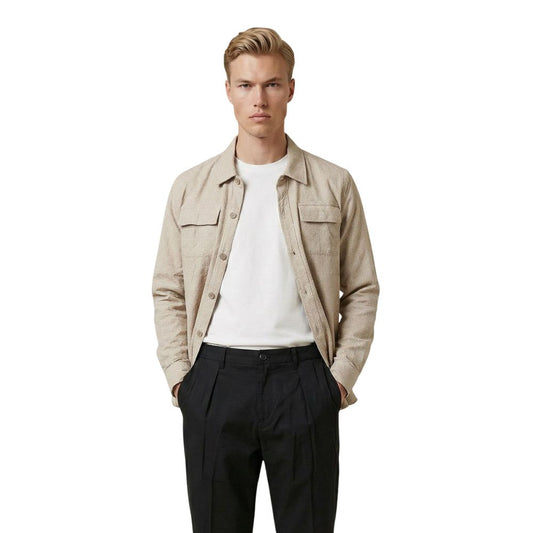Overshirt by Gianni Lupo for men in polyester & viscose beige & patterned features an polished silhouette, showcasing a sophisticated and detail for a truly polished finish.