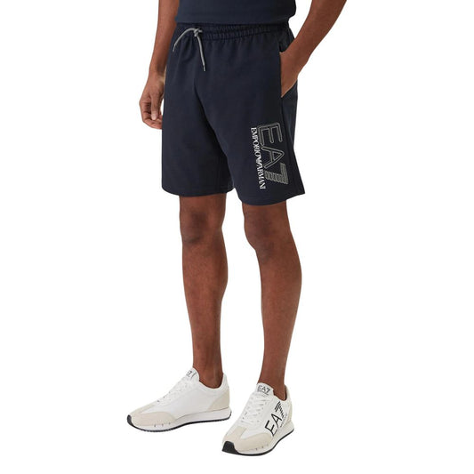 Activewear Shorts by EA7 Emporio Armani for men in cotton blue & signature features an ergonomic athletic with , highlighting a ergonomic and long short for a premium, high-performance look.