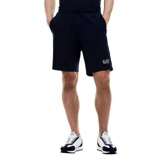 Activewear Shorts by EA7 Emporio Armani for men in cotton polyester blue features an sporty with , presenting a short and designed for a sporty look.