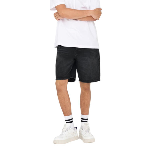 Denim Shorts by Only & Sons for men in organic cotton denim black presents a utilitarian silhouette, showcasing a utilitarian regular-fit with a short and .