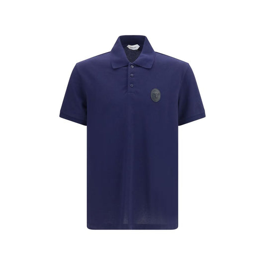 Polo Shirt by Versace for men in cotton blue & signature showcases a enviable silhouette, featuring a refined and short-sleeve for a enviable finish.