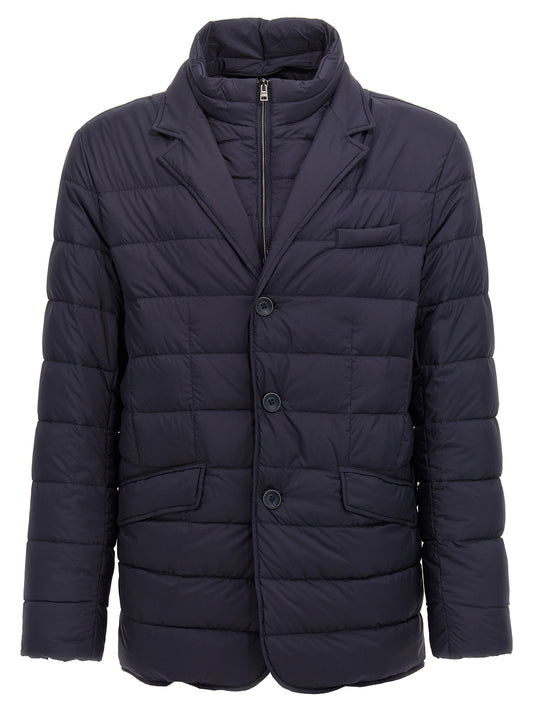 This Blazer by Herno for men in nylon & goose-down blue presents a tailored silhouette, meticulously tailored with a tailored high-neck neckline and distinctive for a tailored finish.