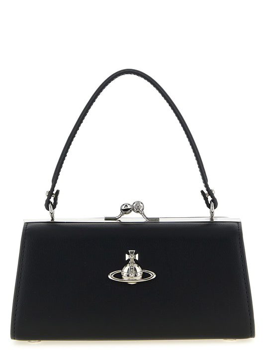 Handbag by Vivienne Westwood for women in polyester & polyurethane black features a contemporary silhouette, showcasing a secure snap, ample , and contemporary shoulder-strap, adjustable-strap & handle for a sophisticated look.