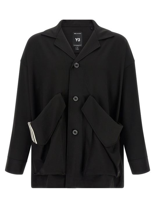 Blazer by Y-3 for women in polyester viscose wool black, patterned & striped presents a distinguished silhouette, detailed with a distinguished and distinctive for a truly sophisticated finish.