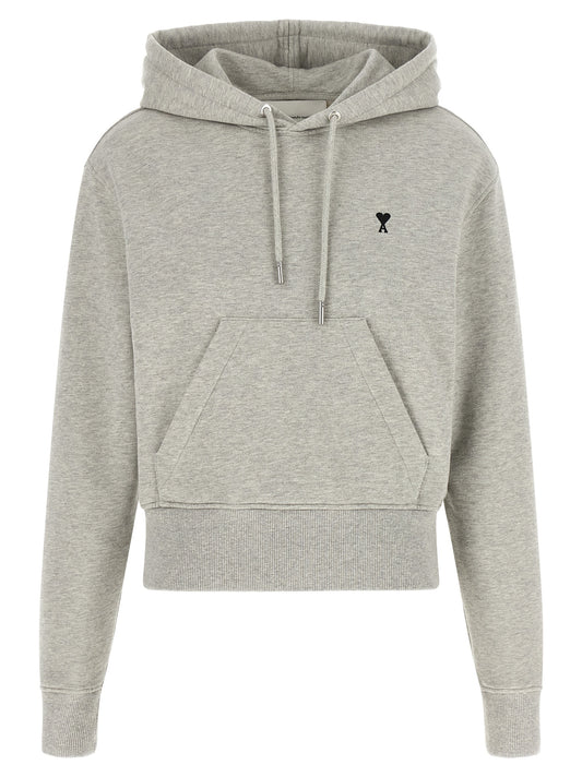 Sweatshirt Hoodie by Ami Paris for women in organic cotton black, gray & signature showcases a city-ready silhouette, artfully detailed with a signature hooded neckline and for a city-ready finish.