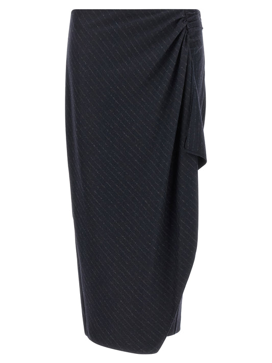 Skirt by PINKO for women in flannel polyester & wool blue, patterned & pinstripe showcases a dramatic silhouette, artfully capturing the essence of the Play Women's Asymmetrical Flannel Polyester & Wool Mini Skirt in a dramatic mini cut for a refined look.