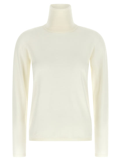 Cardigan by Max Mara for women in virgin wool cream & white presents a textural silhouette, artfully finished with a textural turtle high-neck neckline and for a sophisticated, textural look.