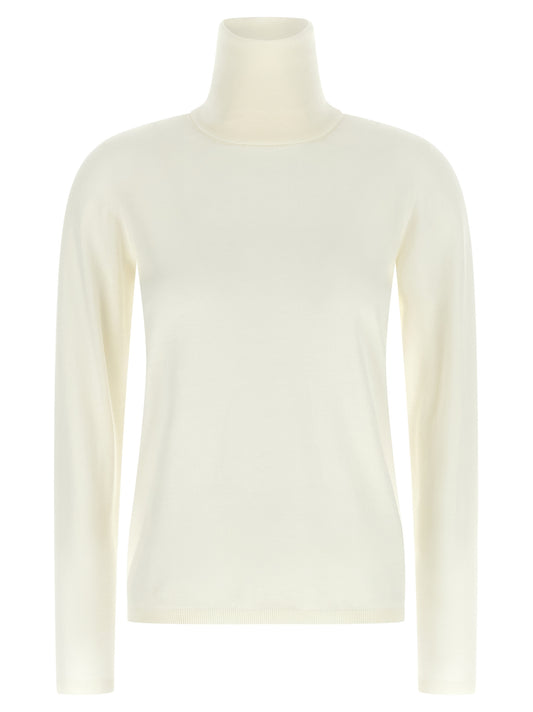 Cardigan by Max Mara for women in virgin wool cream & white presents a textural silhouette, artfully finished with a textural turtle high-neck neckline and for a sophisticated, textural look.