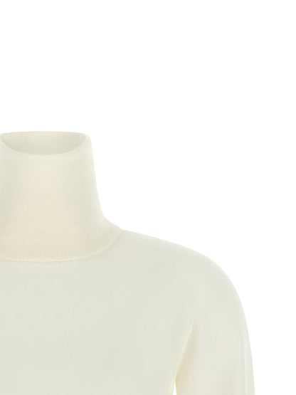 Cardigan by Max Mara for women in virgin wool cream & white presents a textural silhouette, artfully finished with a textural turtle high-neck neckline and for a sophisticated, textural look.