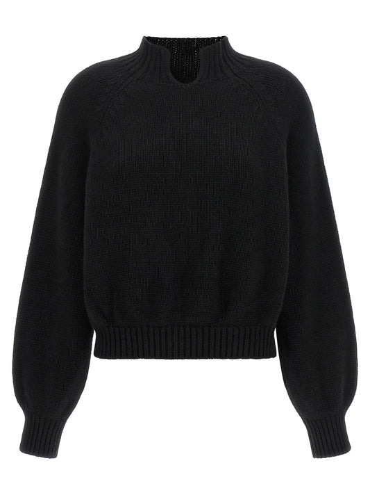 Cardigan by Khaite for women in cashmere black features a nuanced silhouette with a refined wrap neckline and nuanced detailing for a sophisticated look.