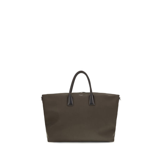Saint Laurent Bos Taurus Suede Calfskin Leather large Travel Bowling Handbag - Bronze Brown
