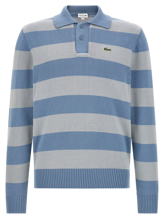 Polo Shirt by Lacoste for men in crocodile skin leather & cotton light-blue, patterned, signature & striped showcases a sharp silhouette, detailed with a refined and sharp for a sophisticated finish.