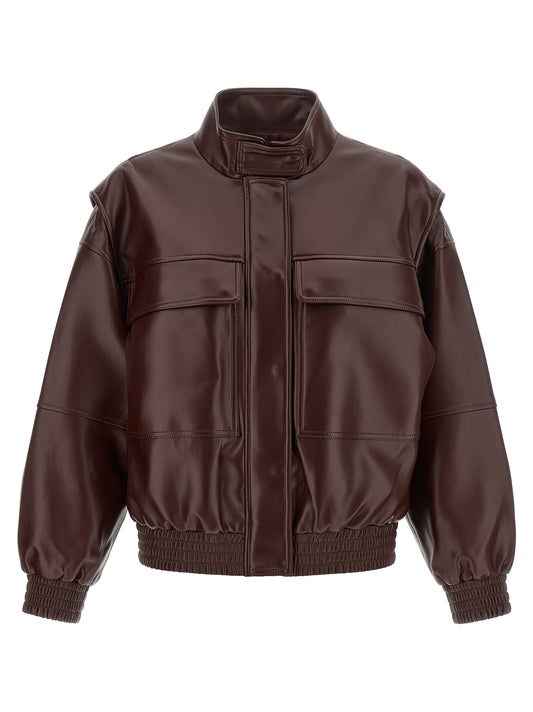 Bomber Jacket by Twinset for women in polyester leather brown & signature showcases a bohemian silhouette, artfully detailed with a bohemian and signature pockets for a truly bohemian finish.