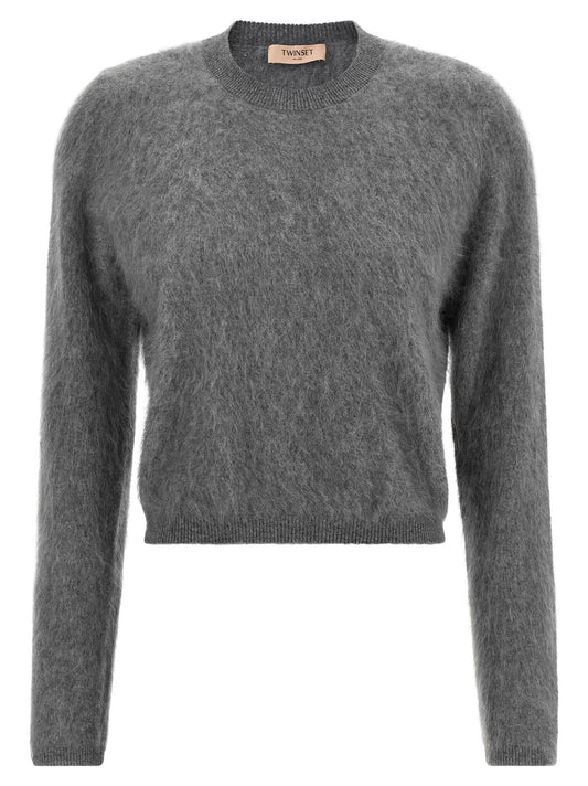 Cardigan by Twinset for women in cashmere silk gray features an crisp silhouette, showcasing a sophisticated crew neckline and detail for a truly crisp finish.