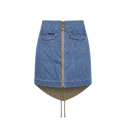 Skirt by Philipp Plein for women in cotton & viscose blue features a sublime silhouette, showcasing the sublime design of the Women's Cotton & Viscose Mini Skirt in a sophisticated mini.
