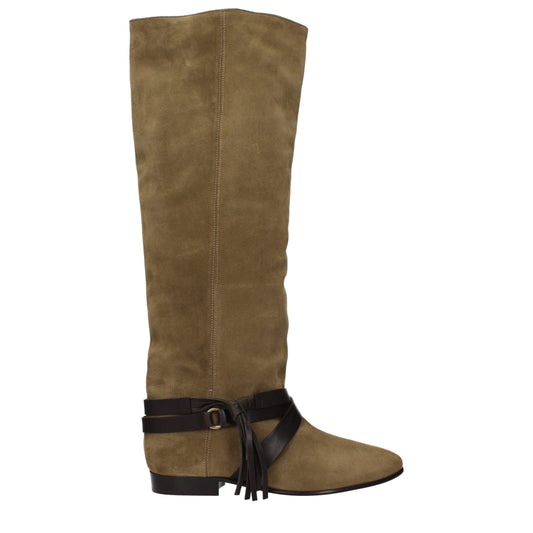 Over-The-Knee Boots by Isabel Marant for women in suede leather green features an avant-garde Women's Suede Leather Over-The-Knee Boots silhouette, defined by a sophisticated and a avant-garde .