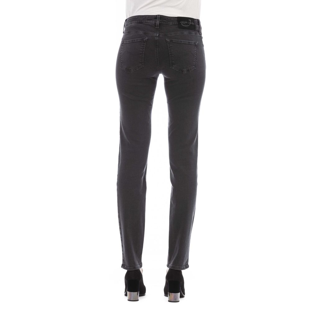Jeans by Jacob Cohen for women in denim black & signature features a polished silhouette with a polished , reaching a polished long and finished with a polished high rise.