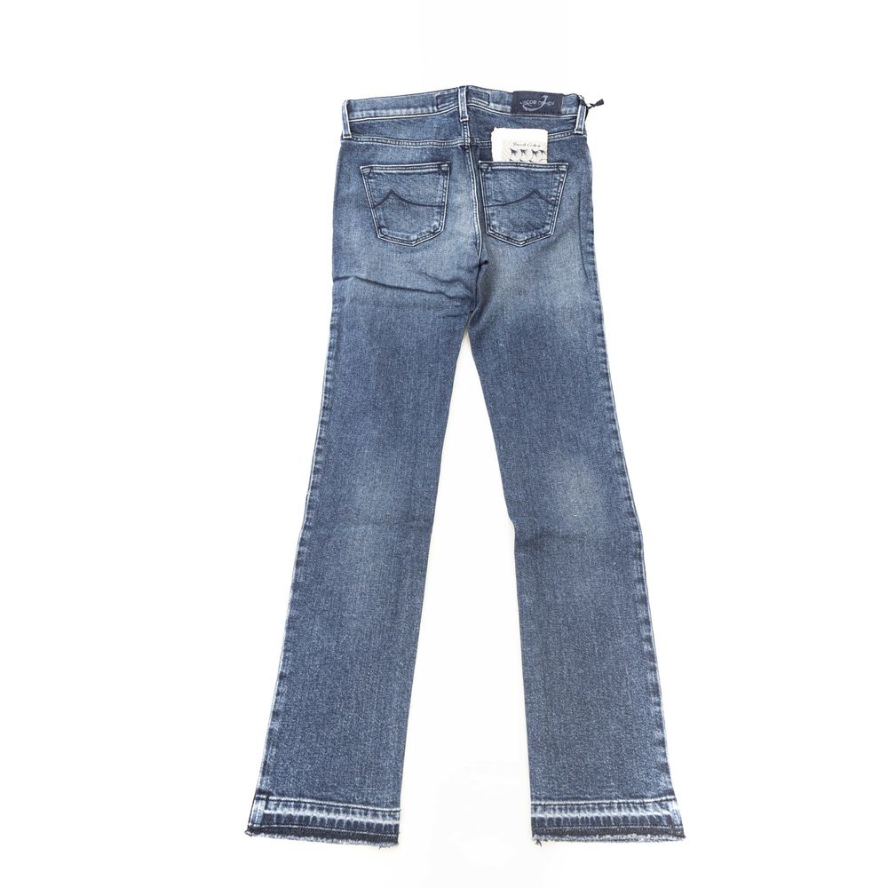 Jeans by Jacob Cohen for women in stretch denim cotton blue presents a refined pantology silhouette, artfully defined by a refined pantology slim, long, and a sophisticated .