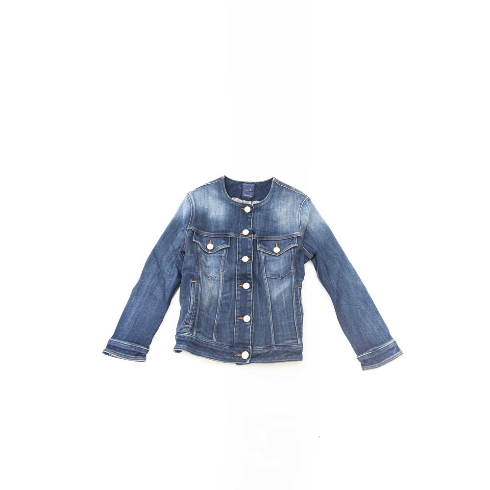 Suit by Jacob Cohen for women in stretch denim cotton blue & signature showcases a sleek silhouette, complete with a sophisticated round neckline and a sleek designed for an impeccable sartorial finish.