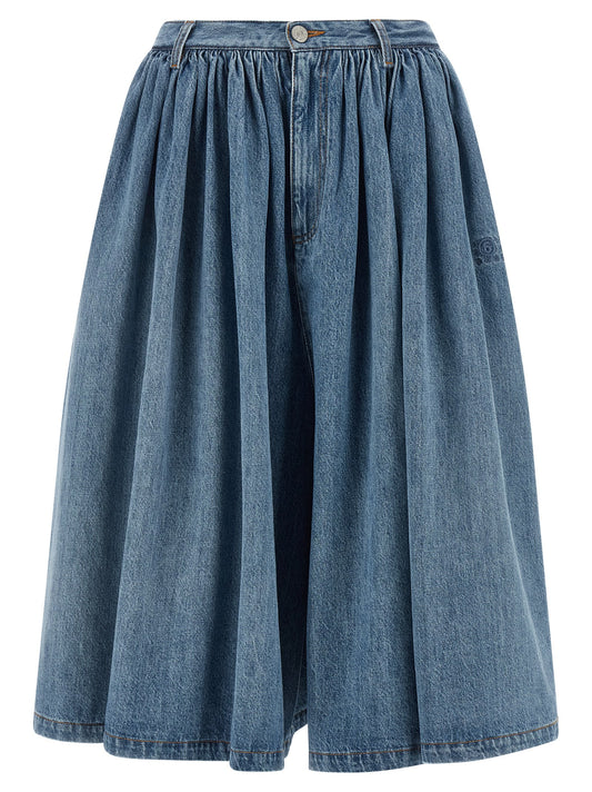 Denim Shorts by MM6 Maison Margiela for women in denim cotton blue, white & signature features an unrivaled comfort wide and short with an unrivaled comfort .
