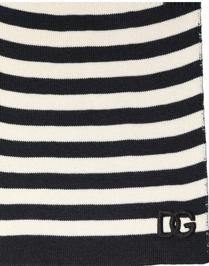 Dolce & Gabbana Black White Stripes Silk Knitted Shawl Scarf