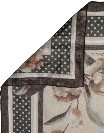 Dolce & Gabbana Men Beige Floral Linen Square Foulard Scarf