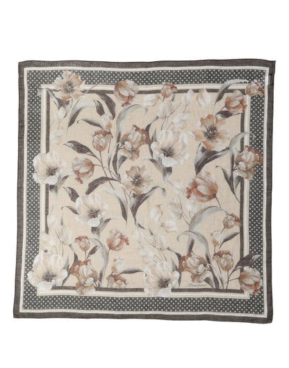 Dolce & Gabbana Men Beige Floral Linen Square Foulard Scarf