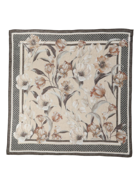 Dolce & Gabbana Men Beige Floral Linen Square Foulard Scarf