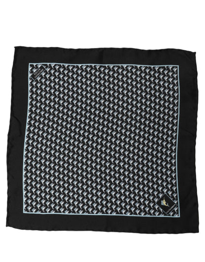 Dolce & Gabbana Black Silk Geometric Handkerchief Pocket Scarf
