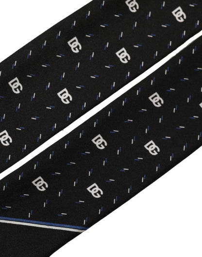 Dolce & Gabbana Black Silk DG Logo Men Skinny Shawl Scarf
