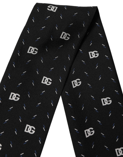Dolce & Gabbana Black Silk DG Logo Men Skinny Shawl Scarf