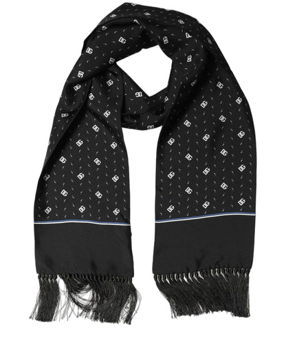 Dolce & Gabbana Black Silk DG Logo Men Fringed Shawl Scarf