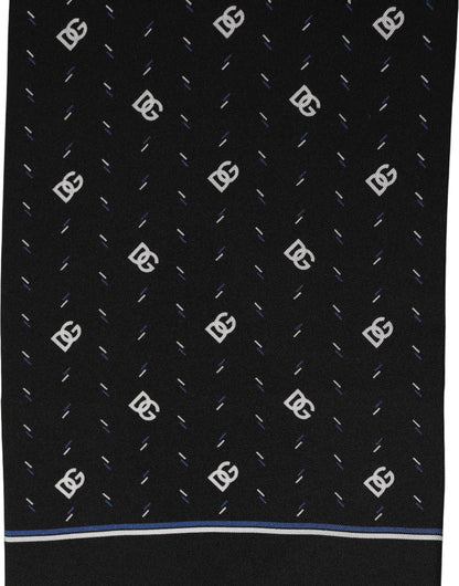 Dolce & Gabbana Black Silk DG Logo Men Fringed Shawl Scarf