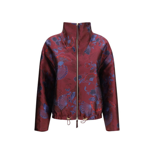 Overcoat by Giorgio Armani for women in metal polyester satin & silk bordeaux, patterned & jacquard features a cosy chic silhouette, artfully detailed with a sophisticated high-neck neckline and premium for a cosy chic finish.