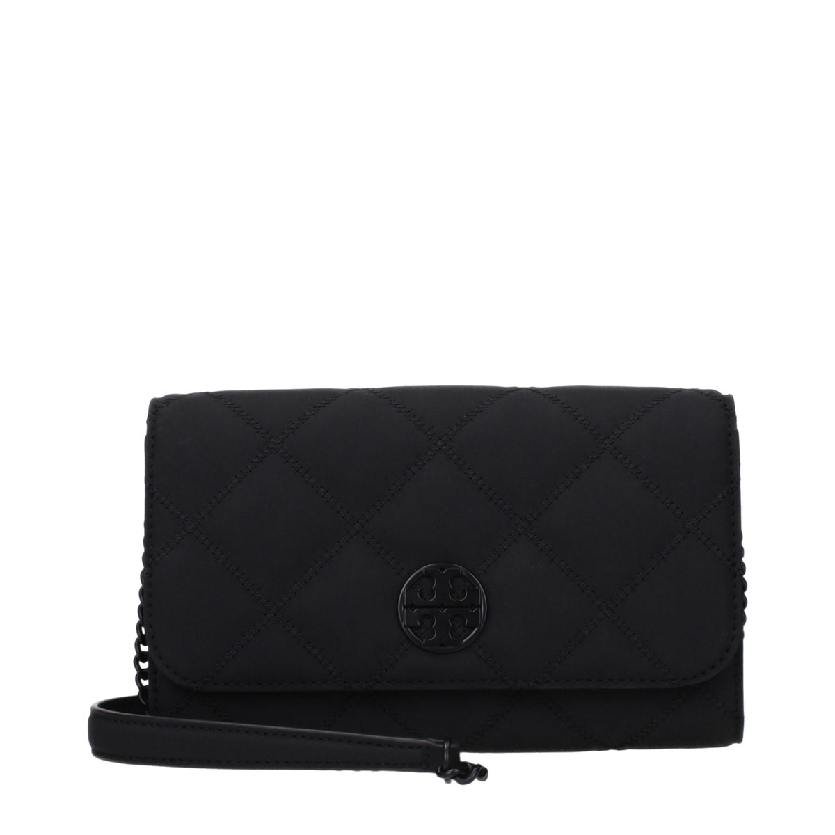 Clutch Handbag by Tory Burch for women in leather black features a sculptural silhouette with a secure , ample , and versatile for a sculptural finish.
