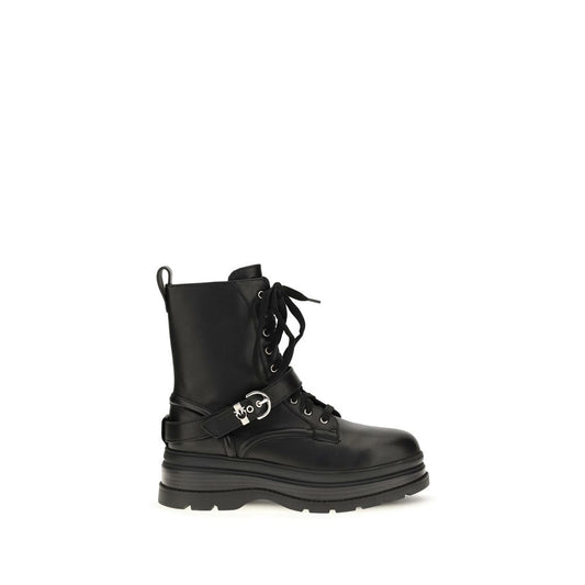 Lace-Up Ankle Combat Mid-Calf Strap Boots by PINKO for women in bos taurus calf leather black showcases a ergonomic silhouette from the Women's Bos Taurus Calf Leather Lace-Up Ankle Combat Mid-Calf Strap Boots collection, featuring a ergonomic and a ergonomic .