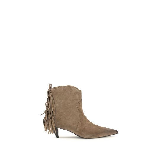 Stiletto Ankle Boots by PINKO for women in bos taurus calf suede leather beige & silver features an avant-garde Women's Bos Taurus Calf Suede Leather Stiletto Ankle Boots silhouette, defined by a sophisticated stiletto and a avant-garde pointed toe style.