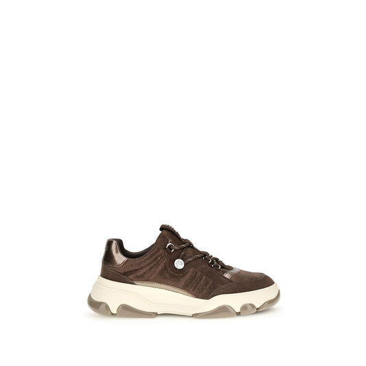 Sneakers by PINKO for women in bos taurus calf & goatskin suede leather brown & signature features an fashionable silhouette, showcasing the premium Athena Women's Low Top Chunky Bos Taurus Calf & Goatskin Suede Leather Sneakers in a fashionable low-top chunky style that offers a fashionable finish for refined style.