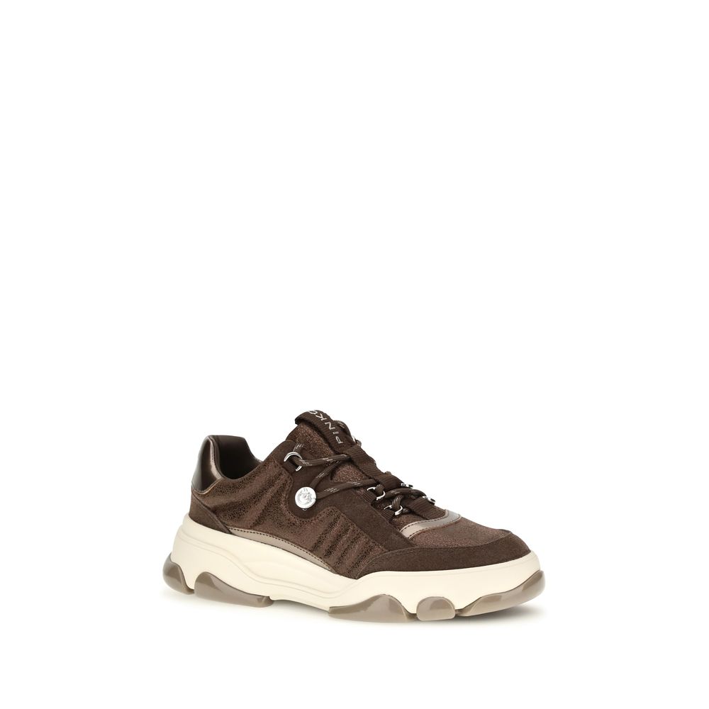 PINKO Brown Calf Leather Bos Taurus Chunky Sneakers