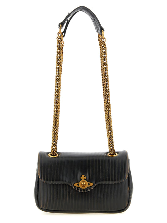 Small Shoulder Bag by Vivienne Westwood for women in calfskin leather black, gold & jacquard features a effortless chic silhouette with a secure zipper, ample , and versatile shoulder-strap for a effortless chic finish.