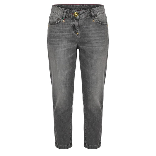 Jeans by Philipp Plein for women in polyester cotton denim gray features a polished silhouette with a polished boyfriend, reaching a polished long and finished with a polished .