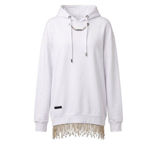 Sweatshirt Hoodie by Philipp Plein for women in cotton polyester & rhinestone white showcases a city-ready silhouette, artfully detailed with a signature hooded neckline and for a city-ready finish.
