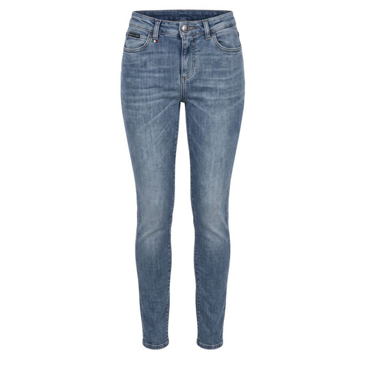 Jeans by Philipp Plein for women in stretch denim cotton blue features an refined tailoring silhouette, showcasing a premium skinny with a and long cut for a refined tailoring look.