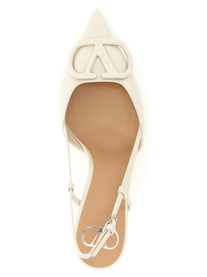 High-Heel Stiletto Slingback Pumps Heels by Valentino Garavani for women in calfskin leather white & signature showcases a exquisite silhouette, perfectly accentuating V Logo Women's Calfskin Leather High-Heel Stiletto Slingback Pumps Heels with a exquisite stiletto high-heel and exquisite pointed toe style.